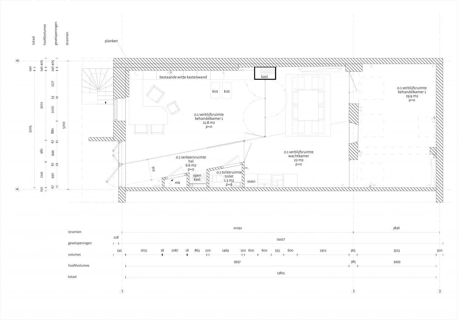 Plattegrond van logopediepraktijk Burger &amp; Scheffer met behandelkamers en wachtkamer